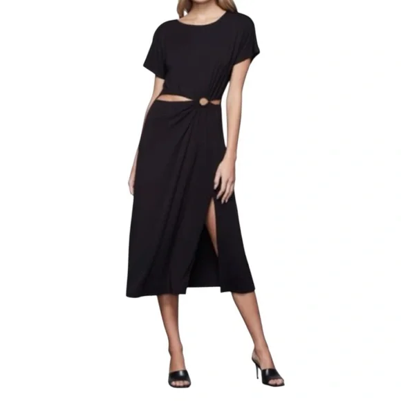 NWT Good American Ring Cut Out Black Midi Dress Size 1 (Small) - Picture 1 of 10